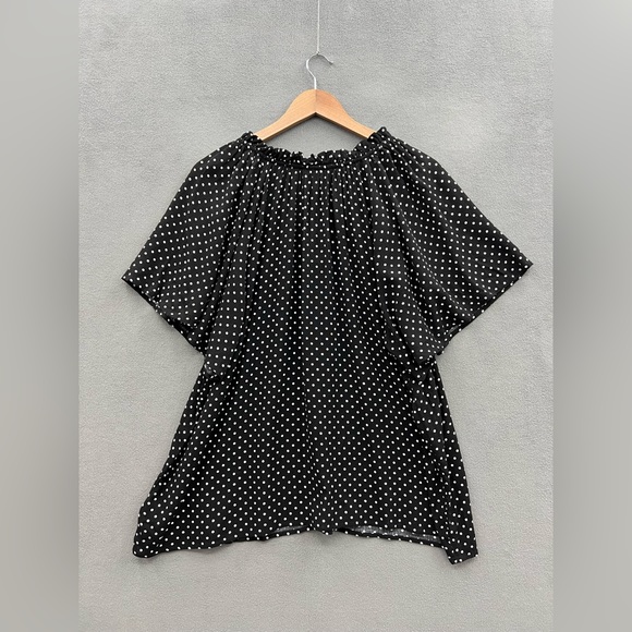 Studio B Women’s Plus Size 2X Tie Neck Flutter Sleeve Black White Polka Dot Top - Picture 2 of 7